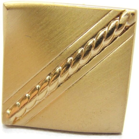 Strand Square Rolled Rope Design Vtg Cufflinks Gold Tone Tux Wedding Formal IOB - Picture 8 of 11